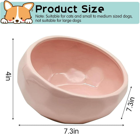 kathson Ceramic Slanted Dog Bowl, Cat Food Water Bowls Dish, Tilted 15° Pet Comfort Feeding Bowls (Pink)