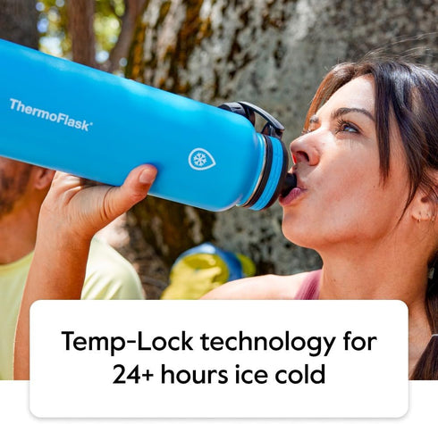 ThermoFlask 40 oz Double Wall Vacuum Insulated Stainless Steel Water Bottles, 2-Pack, Ice Grey/Azure