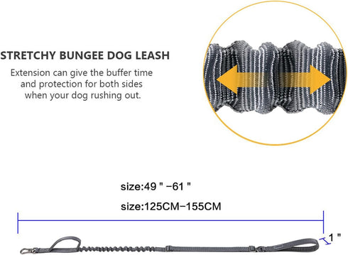EXCELLENT ELITE SPANKER Tactical Dog Leash Heavy Duty 5-6FT Adjustable No Pull Bungee Leash with 2 Padded Control