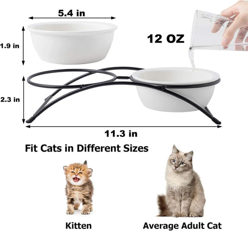 Ceramic Elevated Pet Bowls - Dishwasher Safe Cat & Dog Raised Food Bowls, 12 Ounce
