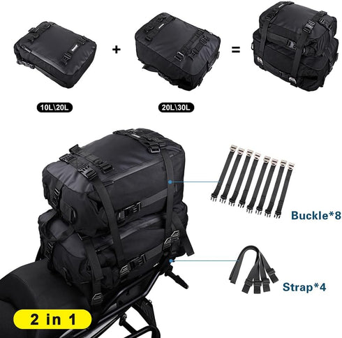 Rhinowalk 20L Motorcycle Tail Bag - Waterproof Motor Travel Luggage, Black Rear Rack Trunk Storage