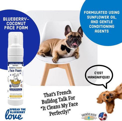 Showseason Blueberry-Coconut Pet Face Foam Cleanser for Dogs and Cats, 8.5 oz | Biodegradable, Non-Toxic, Easy Cleaning
