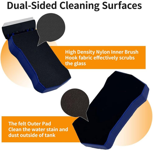 LYCLEAN 2 0.4-0.6 Inch Magnetic Fish Tank Glass Cleaner, Dual-Blades Algae Scraper Glass Cleaner Scrubber