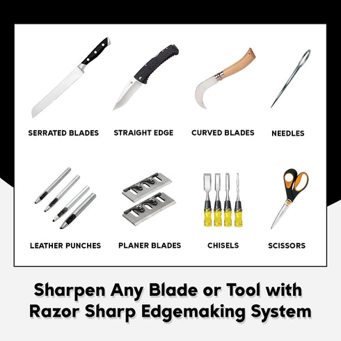 Razor Sharp Edgemaking System Pack Accessories Including Conditioning Wax, Jewelers Rouge and Silicon Carbide Grit |