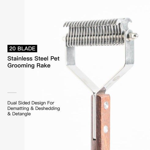 Jzswiepa 2 20-Blades Pet Dematting Rake with Sided Professional Pet Grooming Rake for Dogs and Cats Deshedding Detangle