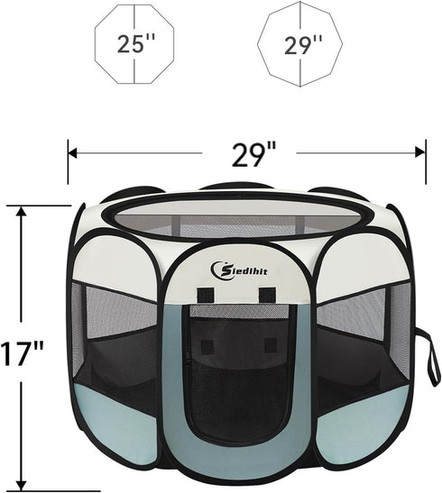 Dog Playpen, Portable Indoor Outdoor Pet Playpen for Small Dogs, Removable Zipper Top, Grey