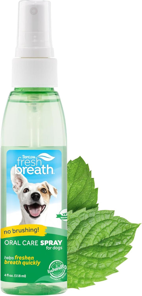 TropiClean Fresh Breath Oral Care Spray for Dogs & Cats | Dog Breath Spray | Mint Breath Freshener, 4 oz