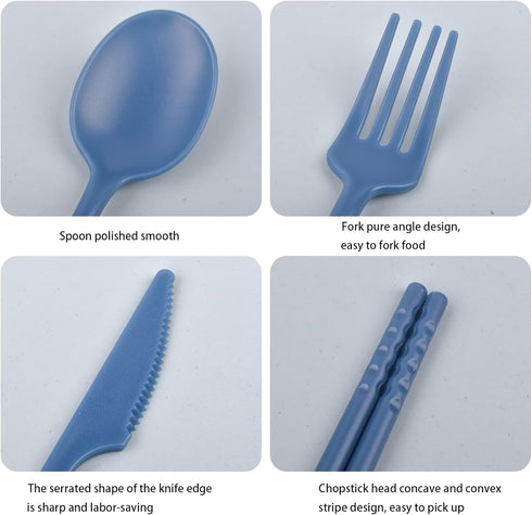 Reusable Utensils Set with Case, Eco-Friendly Bpa Free Plastic Travel Utensils, 1 Sets Plastic Spoons and Forks Set Plastic Cutlery Set for Lunch Box, Picnic, Travel, Camping (Blue) by NANAOUS