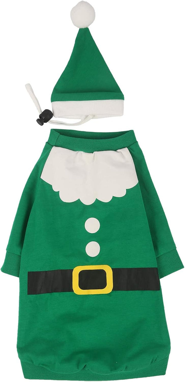 Christmas Dog Shirt Pet Merry Christmas Elf Costume Clothes with Hat for Dogs, Cats, Pets Xmas Outfits (Small)