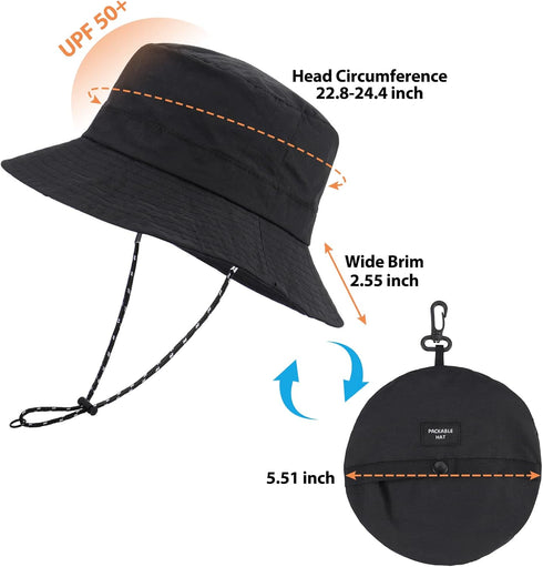 Wide Brim Sun Hat for Men Women, UPF 50+ Waterproof Fishing & Bucket Hat for Hiking Camping Safari