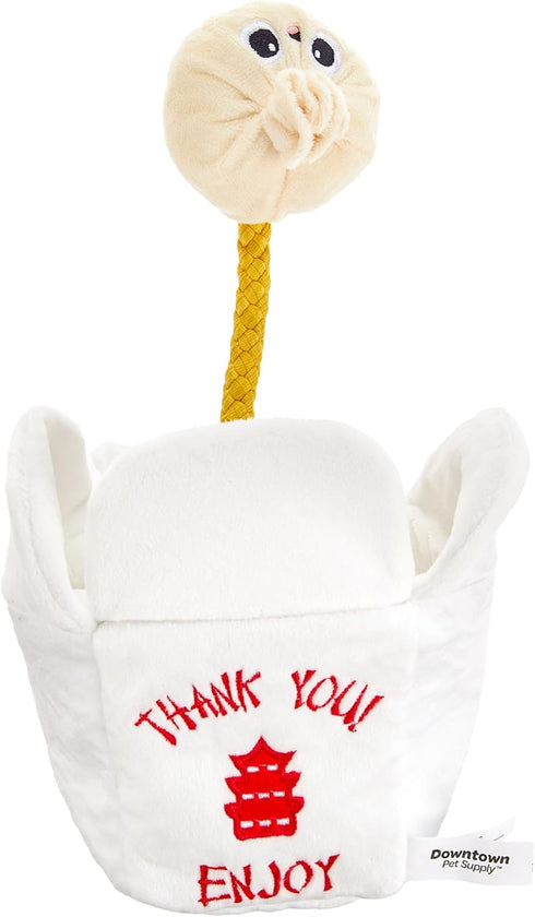 Downtown Pet Supply - Durable Plush Asian Takeout Squeaky Dog Toy - Crinkle & Rope Toy - 1 Pack for All Dogs