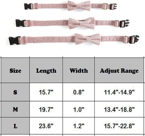 Soft & Comfy Bow Tie Dog Collar, Adjustable with Quick Release Buckle for Small Medium Large Dogs (L, Pink)