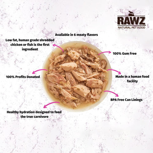Rawz Natural Premium Shredded Canned Cat Wet Food, Grain Free, Real Meat Ingredients, 3oz Cans, 18 Count