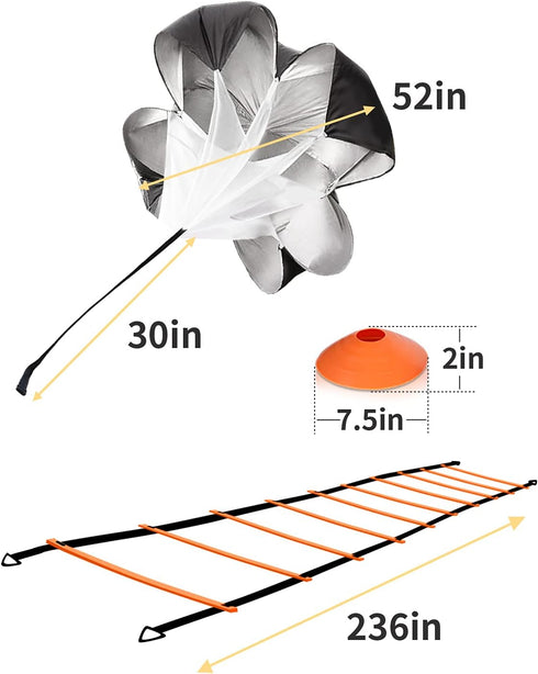 YISSVIC 20 Feet Agility Ladder Set with 12 Adjustable Rungs, Speed Training Equipment, Cones, Parachute, Jump Rope