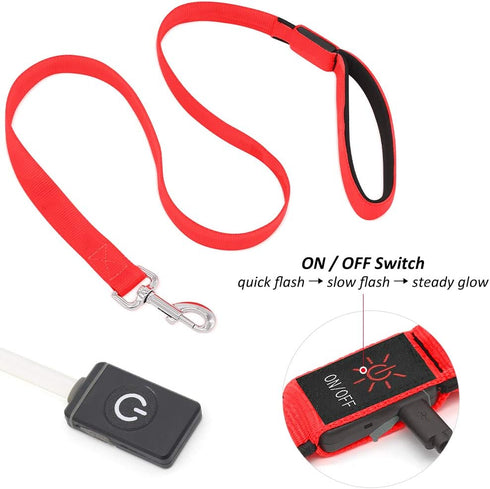 LED Dog Leash, USB Rechargeable Light Up Nylon Glowing Pet Leash for Night Walking (Red?)