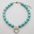 Engraved Crystal Heart Dog Necklace Jewelry - Bling Pearls Rhinestones Charm for Small Dogs, Blue
