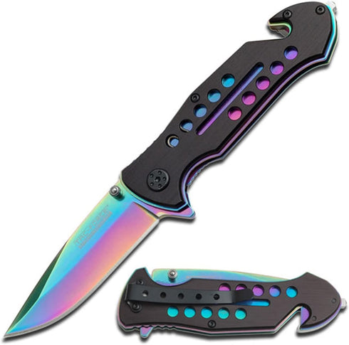 TAC Force Spring Assisted Folding Pocket Knife - Rainbow TiNite Coated Blade with Black Aluminum Handle