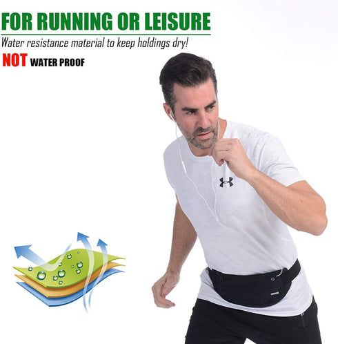 USHAKE Running Belt - Ultra Light Bounce Free Waist Pouch Bag for Men or Women - Fitness Workout Waist Pack (BLACK)