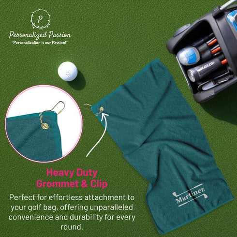 Grommet 16"x26" Personalized Passion Golf Towels with Corner - Customized Velour Cotton Golf Bag Towels with Name