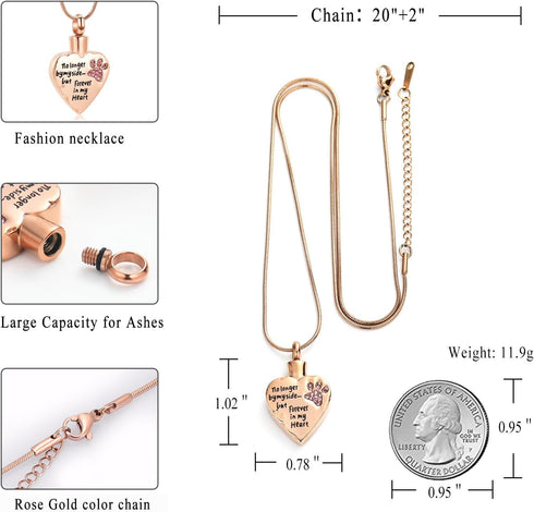memorial jewelry Forever in My Heart, Pet Cremation Jewelry for Ashes of Dog/Cat, No Longer by My Side Funeral Keepsake
