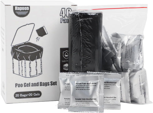 Hapoon Portable Camping Toilet Bags and Poo Gel Set, Porta Potty Bags,