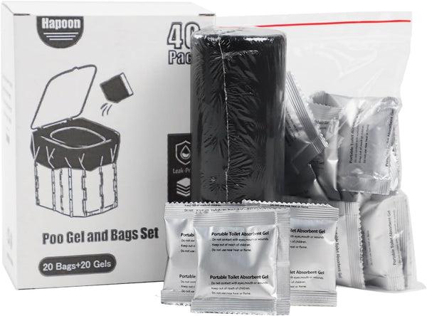 Hapoon Portable Camping Toilet Bags and Poo Gel Set, Porta Potty Bags,
