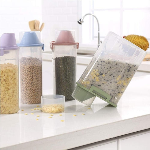 Pet Food Storage Container with Measuring Cup, Pour Spout, Seal Buckles for Dogs Cats, Purple