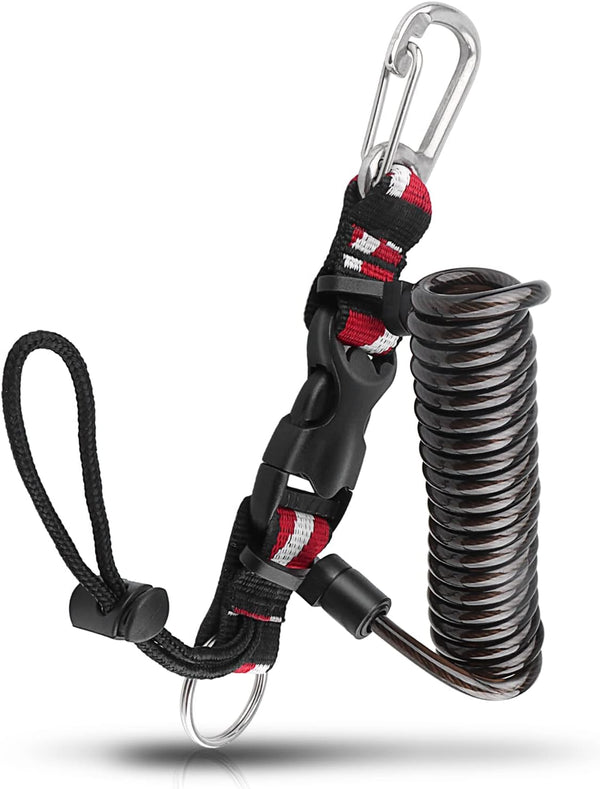 Scuba Diving Lanyard, Heavy Duty Stainless Steel Spring Coiled with Quick Release Buckle and Dive Flag Webbing Strap