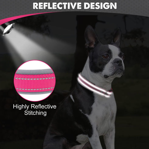 Joytale Neoprene Padded Dog Collars for Medium Dogs, 11 Colors, Reflective Wide Durable Metal Buckle, Hotpink