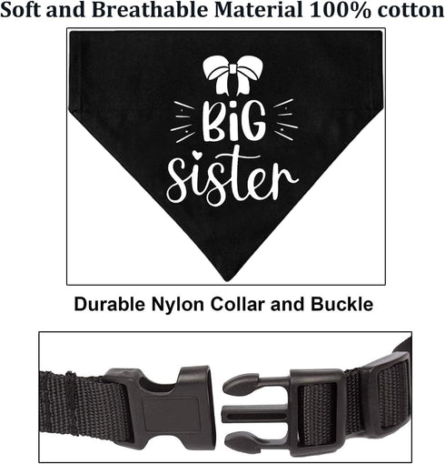 Big Sister Dog Bandana Collar, Pregnancy Announcement Bandana, Adjustable Dog Collar with Quick Release Buckle