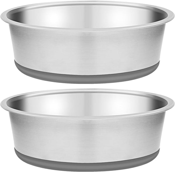 Taglory 8 Cup Stainless Steel Dog Bowls Set of 2, Anti-Slip Silicone Base, Rust Resistant, Gray