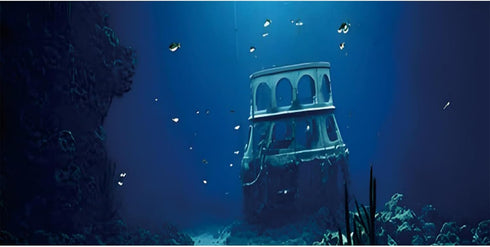 AWERT Undersea Aquarium Background 30x18 inches - Ruins Shipwreck Fish Tank Background