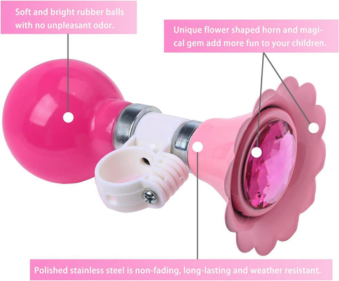 Kids Streamers and Bike Bell for Girls, 1 Pack Flower Bicycle Bell with 2 Pack Handlebar Streamers