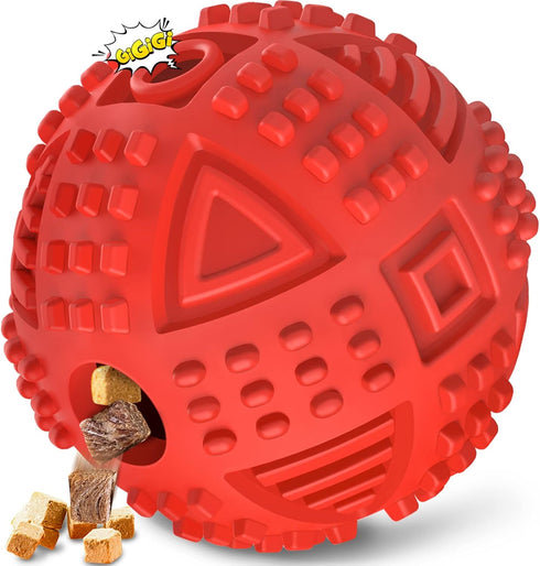 Dog Balls Treat Dispensing Toys for Large Breed, Nearly Indestructible Squeaky Chew Toys, Tough Natural Rubber Puzzle