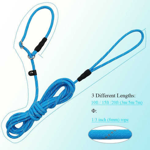 BTINESFUL Anti-Choke Slip Lead Dog Leash, 10FT / 15FT / 20FT Reflective Rope Leash for Small Medium Dogs