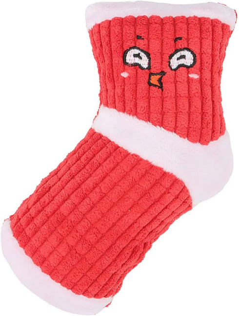 Squeaky Dog Toys, Funny Stuffed Plush Dog Toy, Cute Socks Birthday Gift for Small and Medium Dogs (White Red)