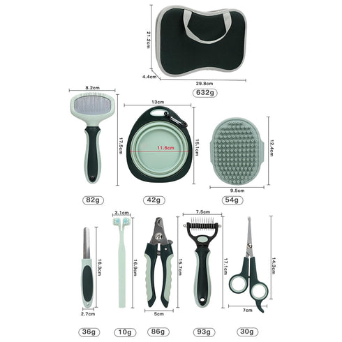 Soghot 8pcs Grooming Brush Kit for Shedding Matted Fur Self-Cleaning with Cat Dog Grooming Scissors Flea Comb Pet