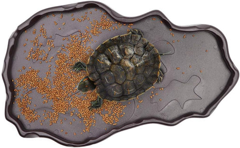 Reptile Food and Water Bowl Dish, Large Tortoise Water Bowl for Turtle, Lizard, Snake, Gecko, Ball Python, Brown