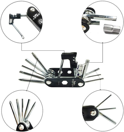 WOTOW Bike Repair Tool Kit & Saddle Bag, 14 in 1 Chain Tool Hex Key Wrench Multitool Set with Portable Under Seat Bag
