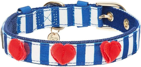 Blueberry Pet 4 Patterns Bon Voyage Sea Lover Adjustable Dog Collar in Chunky Nautical Blue Stripes, Neck 9-12.5" for