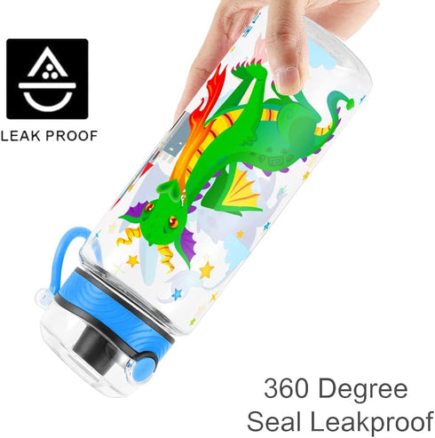 Home Tune 23oz Cute Water Bottle for School Kids Girls, BPA FREE Tritan, Leak Proof with Easy Clean Handle (Fire Dragon)