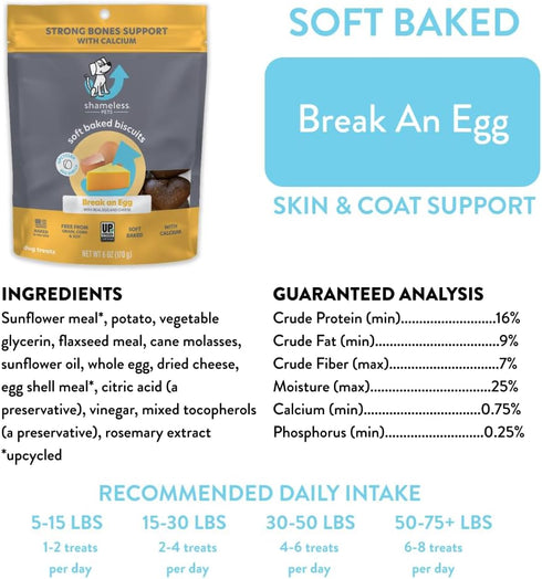 Shameless Pets Soft-Baked Dog Treats, Break an Egg - Natural Healthy Chews for Strong Bones Support - 1-Pack