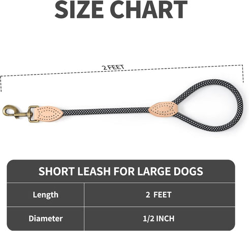 Mile High Life Short Dog Leash, 18 Inch Reflective Lead with Leather Tip for Large and Medium Dogs Training and Walking