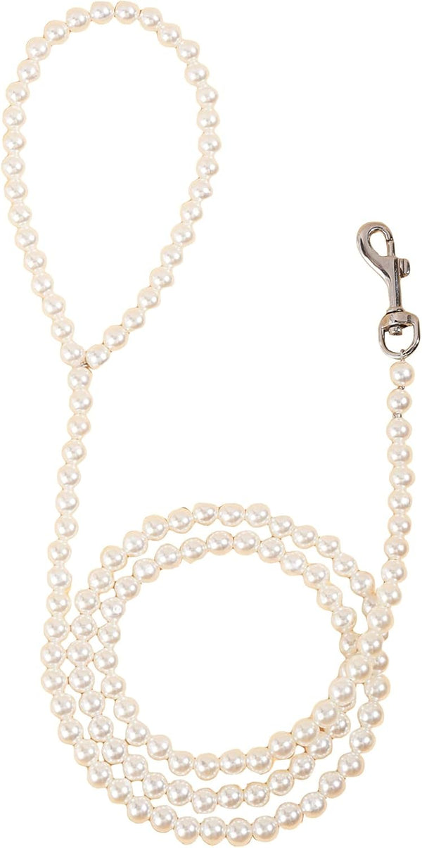 QWINEE Pearl Beaded Pet Leash | Elegant Puppy Leash with Lockable Hooks | Small Medium Dogs Cats, White