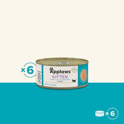 Applaws Natural Wet Cat Food, 6 Count Limited Ingredient Canned Kitten Food, Tuna Fillet Broth, 2.47oz Cans