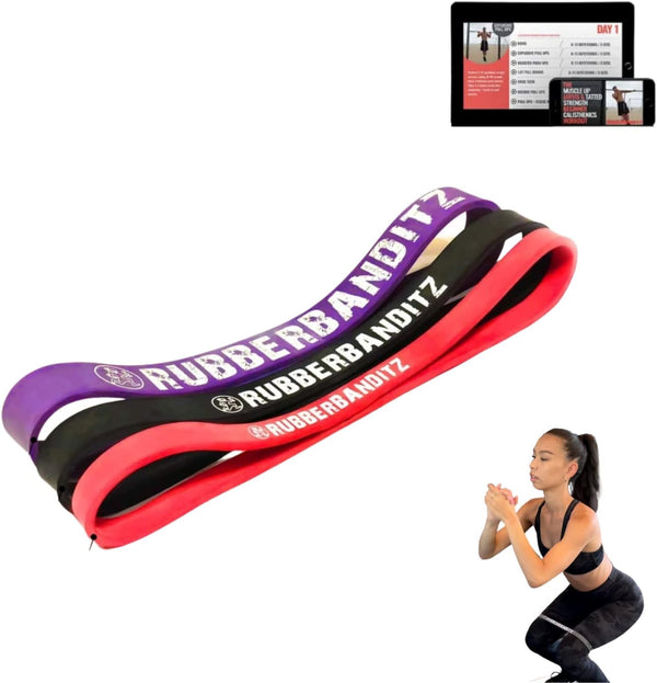 Rubberbanditz Extra Thick Booty Bands for Glutes and Legs Workouts - 5 Mini Resistance Band Sizes 5-100 lbs