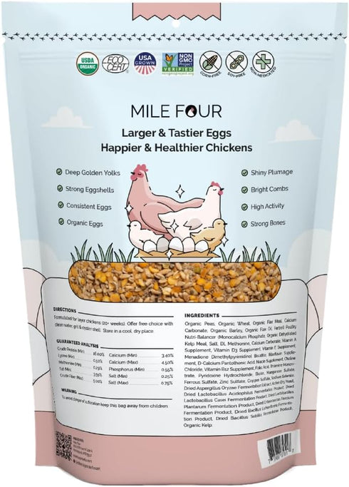 16% 2 lb Mile Four Organic Chicken Feed Layer Whole Grain, Non-GMO, USA Grown, Protein, Corn-Free, Soy-Free