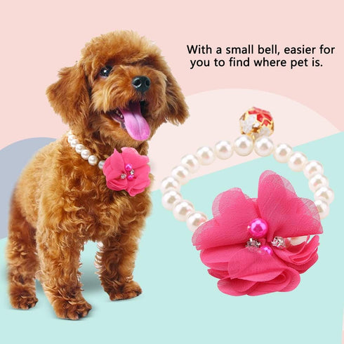 Pet Pearl Flower Necklace, Princess Collar Accessories for Puppy Decoration (Rose Red)