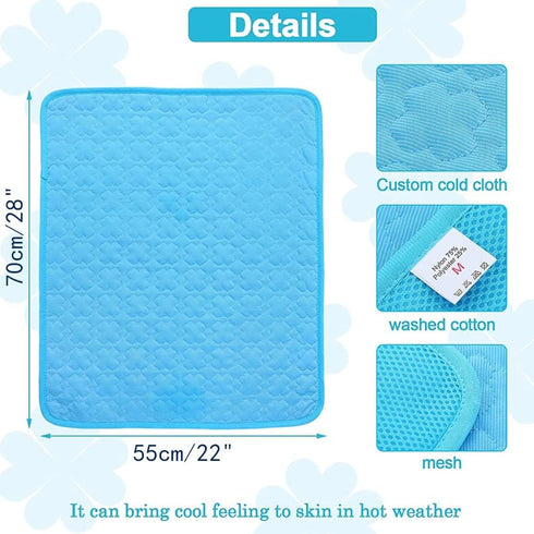 Cooling Mat Pad for Dogs Cats, Ice Silk Mat for Kennel/Sofa/Bed/Floor/Car Seats, 28 X 22in Blue