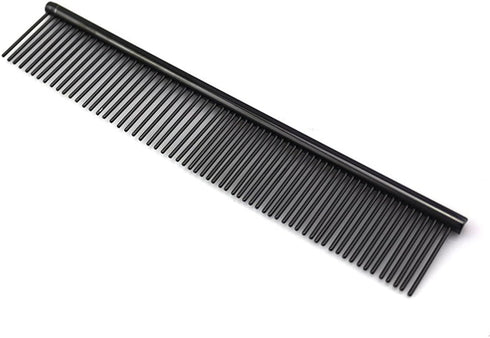 ZoCr Stainless Steel Pet Comb for Dogs and Cats, Grooming Comb with Different Spaced Rounded Teeth, Black